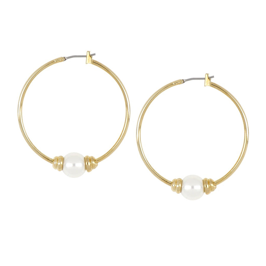 Ocean Images Collection Single Pearl Large Hoop Earrings