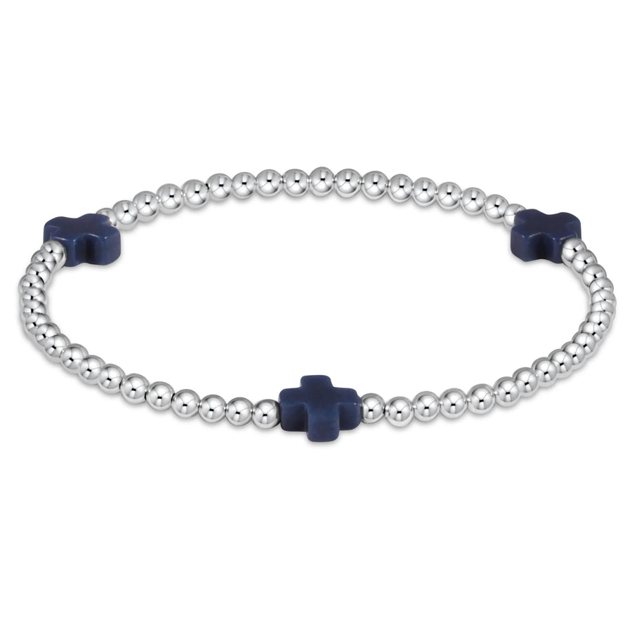 Signature Cross 3mm Sterling Bracelet- Navy