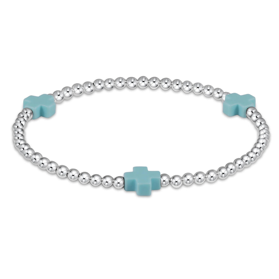 Signature Cross 3mm Sterling Bracelet- Turquoise