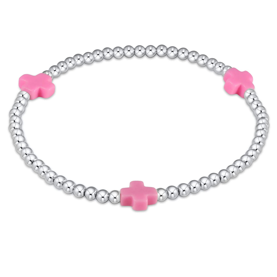 Signature Cross 3mm Sterling Bracelet- Bright Pink
