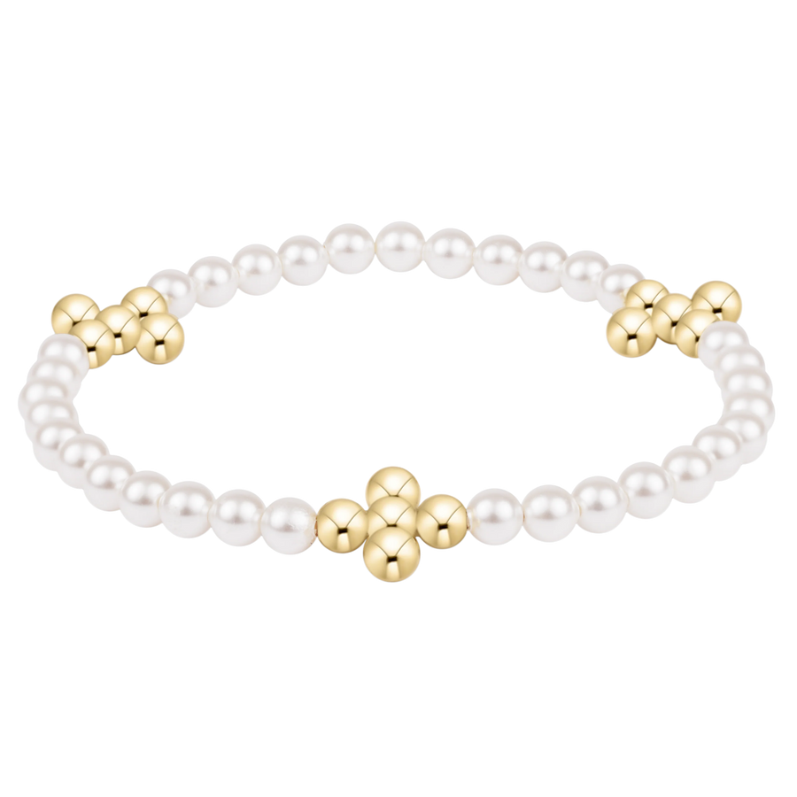Beaded 4mm Gold Signature Cross 4mm Pearl Bracelet