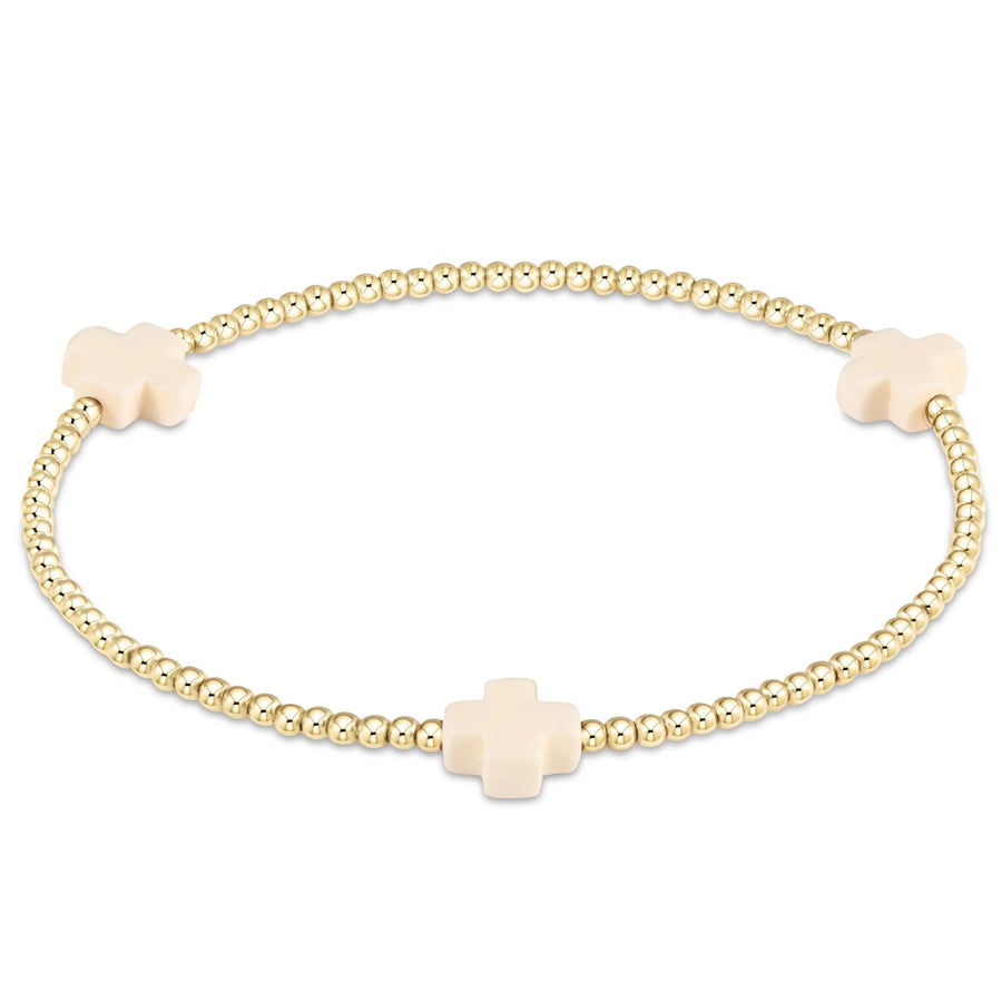 Signature Cross 2mm Gold Bracelet- Off White