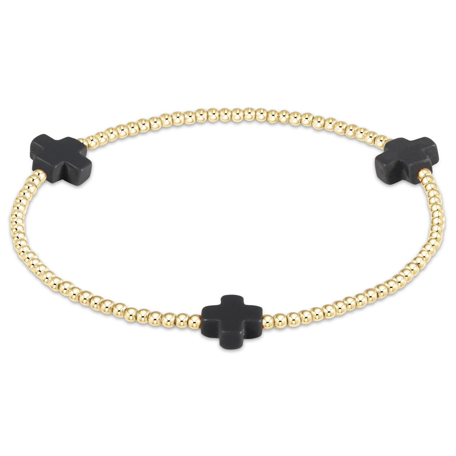 Signature Cross 2mm Gold Bracelet- Charcoal