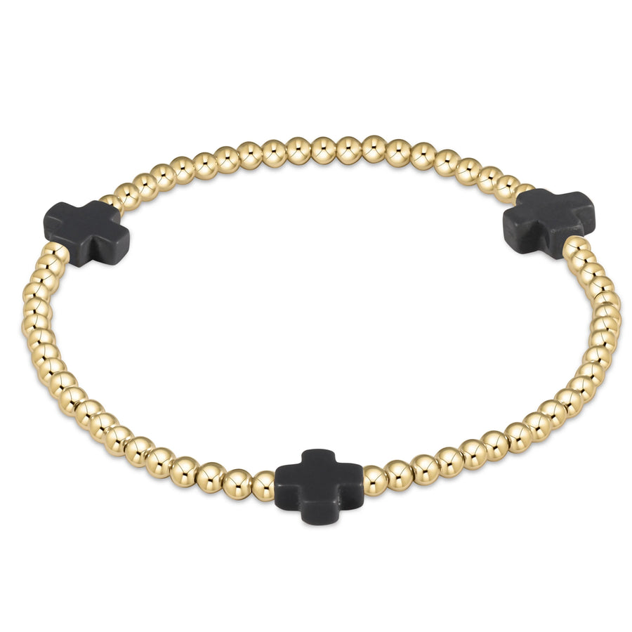Signature Cross 3mm Gold Bracelet- Charcoal