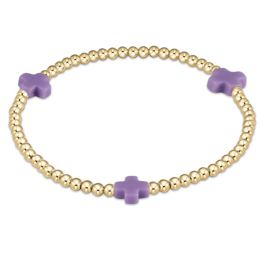 Signature Cross 3mm Gold Bracelet- Purple