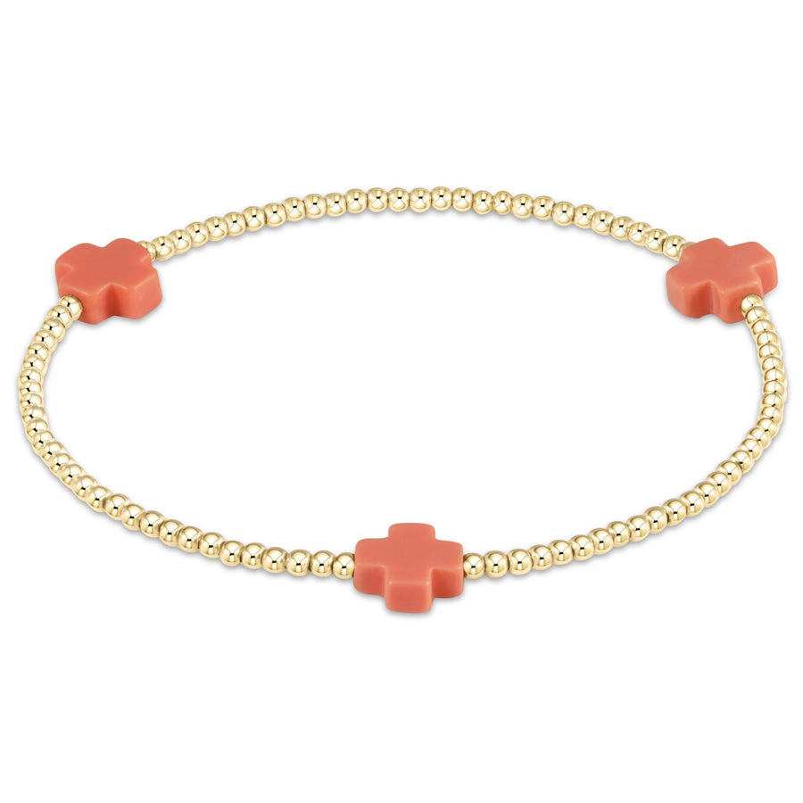 Signature Cross 2mm Gold Bracelet- Coral