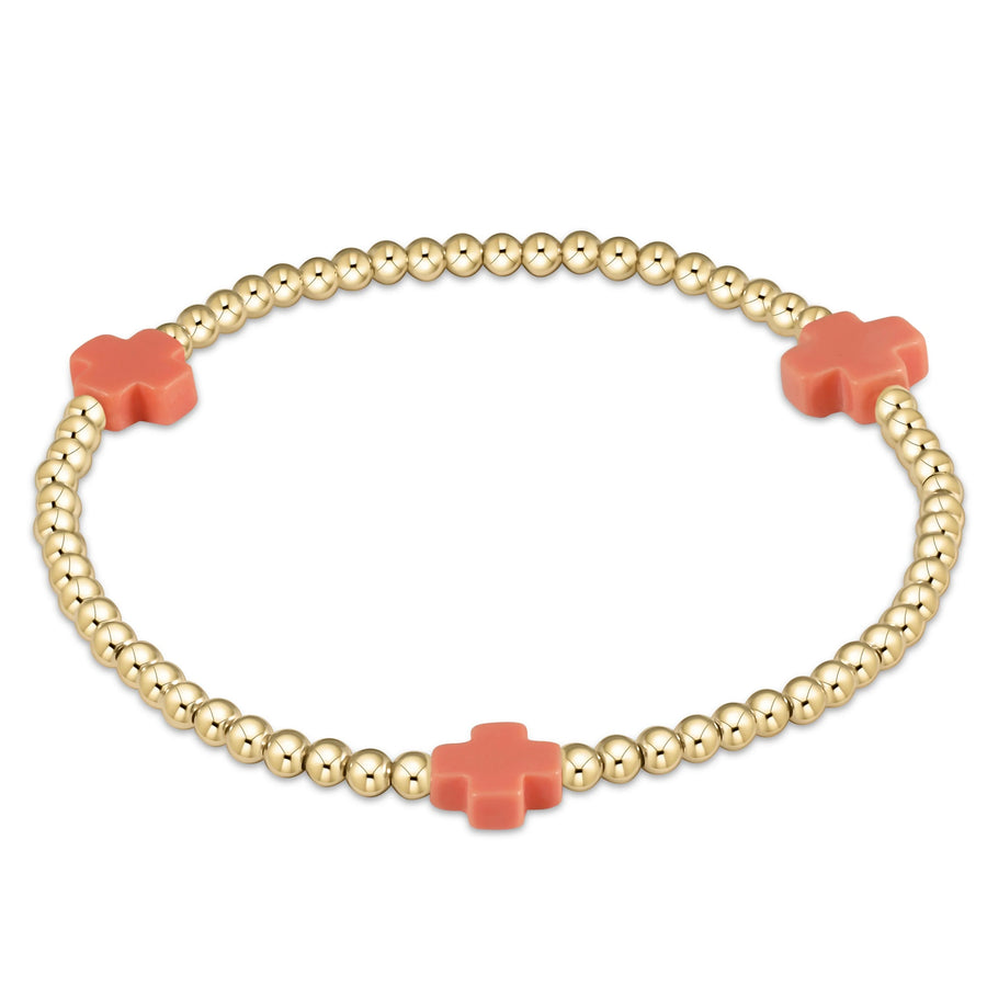 Signature Cross 3mm Gold Bracelet- Coral