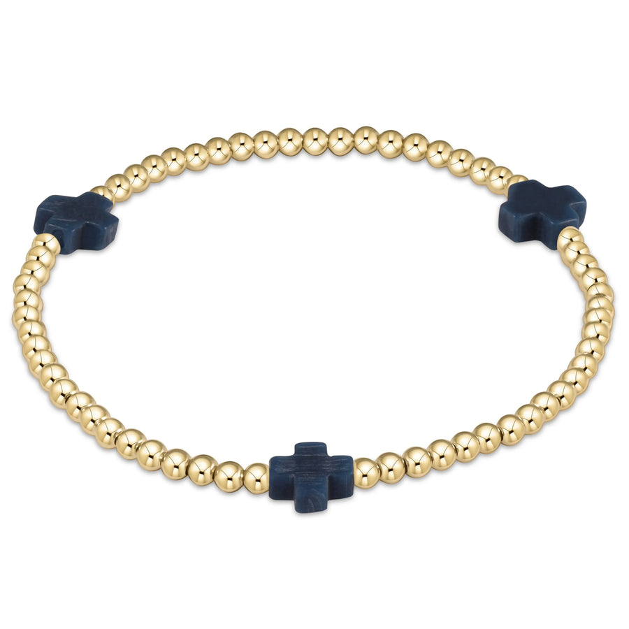 Signature Cross 3mm Gold Bracelet- Navy