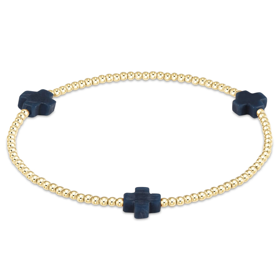 Signature Cross 2mm Gold Bracelet- Navy