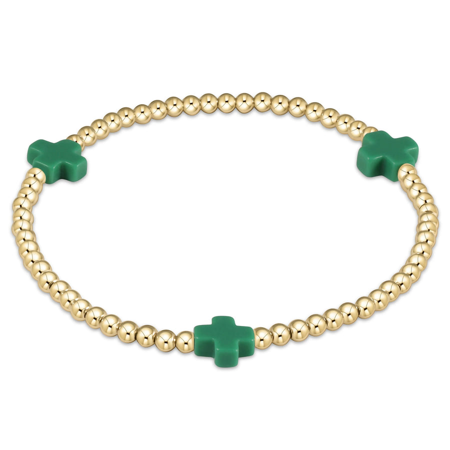 Signature Cross 3mm Gold Bracelet- Emerald
