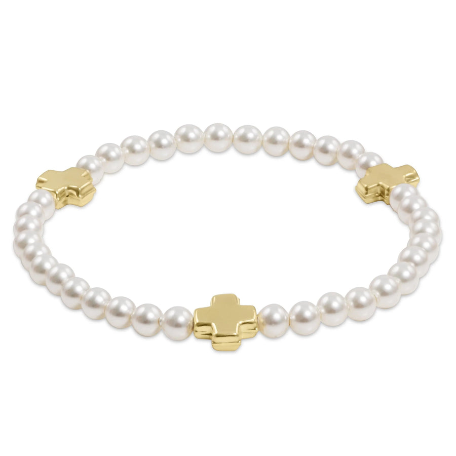 Signature Cross 4mm Pearl Bracelet- Gold