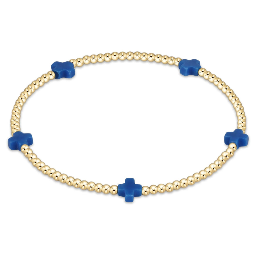 Signature Cross Small 2mm Gold Bracelet- Cobalt