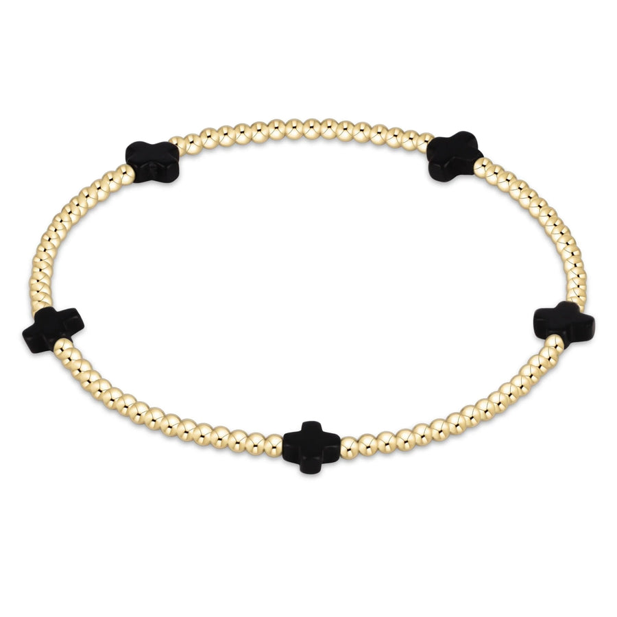 Signature Cross Small 2mm Gold Bracelet- Onyx