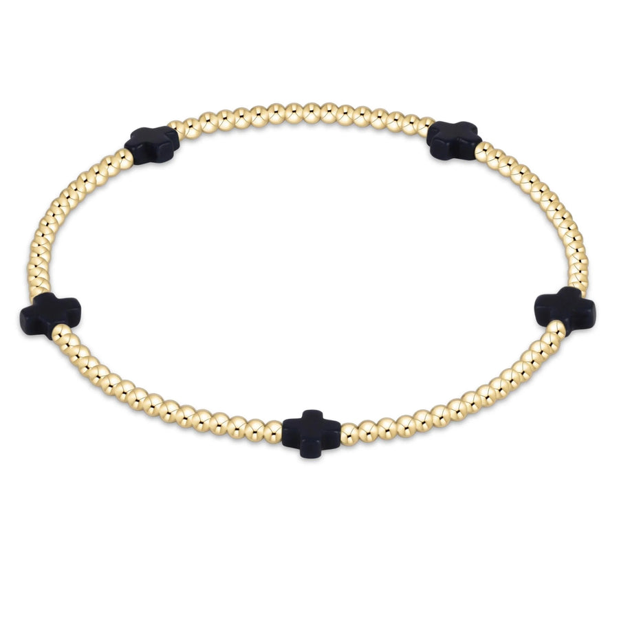 Signature Cross Small 2mm Gold Bracelet- Navy