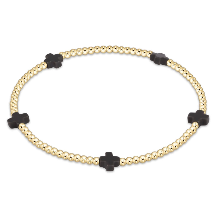 Signature Cross Small 2mm Gold Bracelet- Charcoal