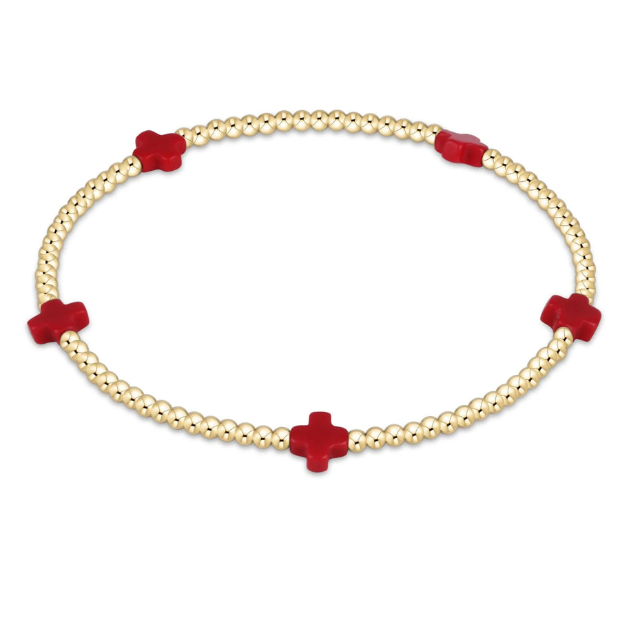 Signature Cross Small 2mm Gold Bracelet- Red