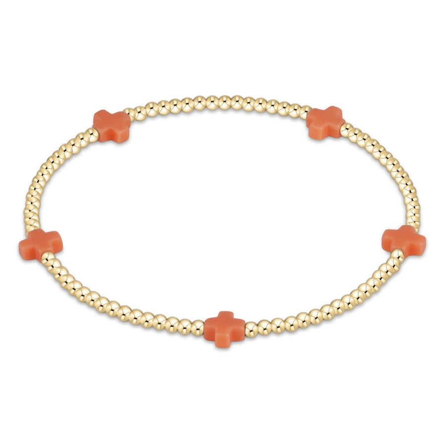 Signature Cross Small 2mm Gold Bracelet- Coral