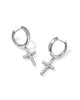 Cross Silver Crystal Huggie Earrings