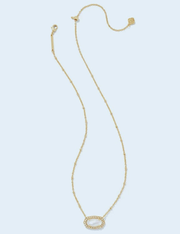 Pearl Beaded Elisa Gold Pendant Necklace in Ivory Mother-of-Pearl